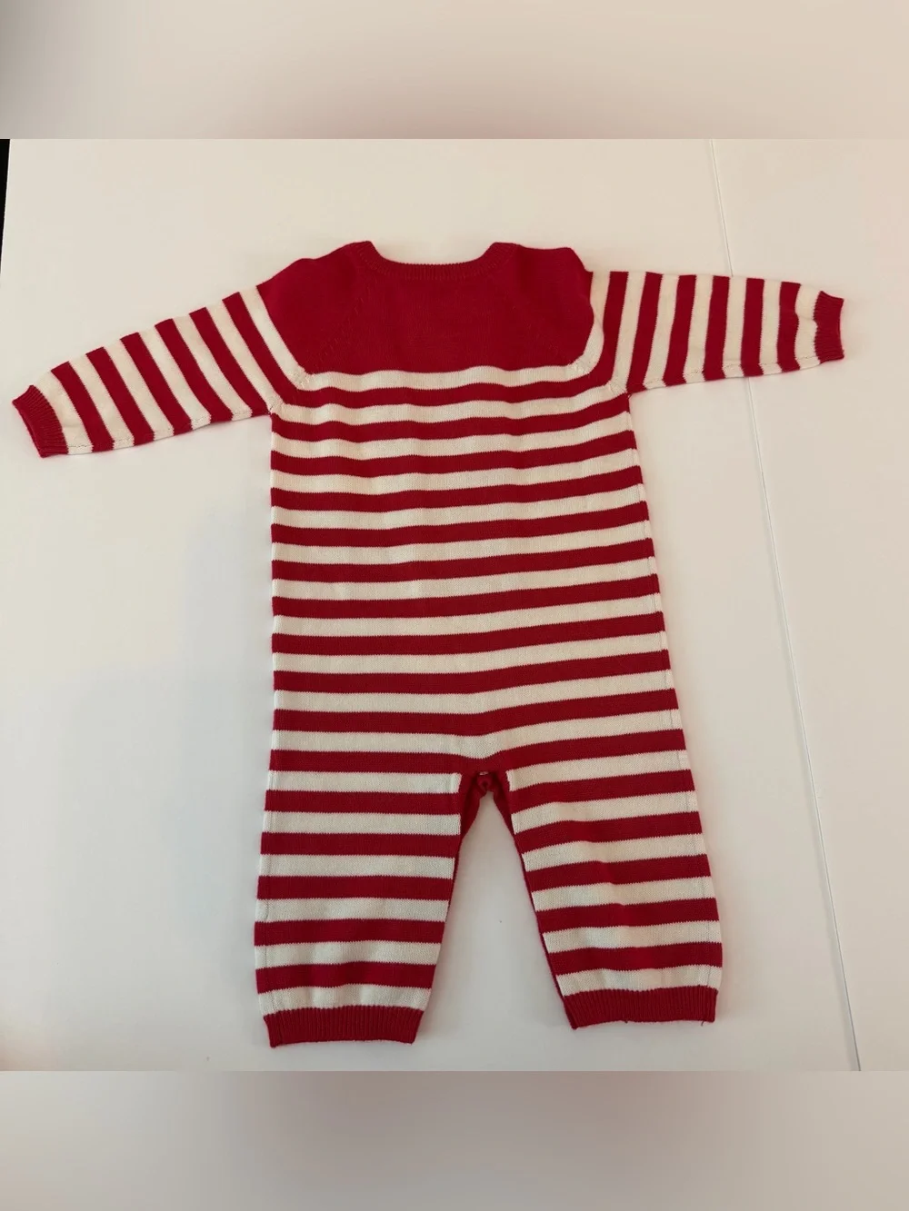 Angel Dear Baby Red & White Striped Knit Holiday Romper Button 0-3M 100% Cotton